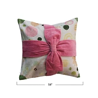 Hello Honey® 16" Pink Velvet Appliqué Bow Accent Pillow