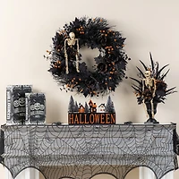 Glitzhome® 24"D Halloween Black Rose, Skeleton and Berry Wreath with Hanger