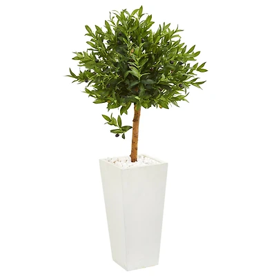 4ft. UV Resistant Olive Topiary Artificial Tree in White Planter