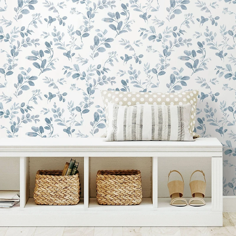 RoomMates Blue Dancing Leaves Peel & Stick Wallpaper