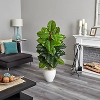5ft. Large Leaf Philodendron Plant in White Oval Planter