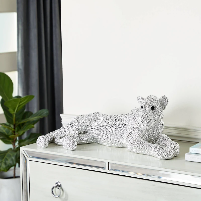 9" White Polystone Leopard Glam Sculpture