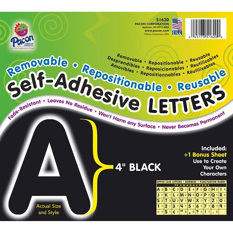Pacon® 4" Black Puffy Self-Adhesive Letters, 2 Packs of 78