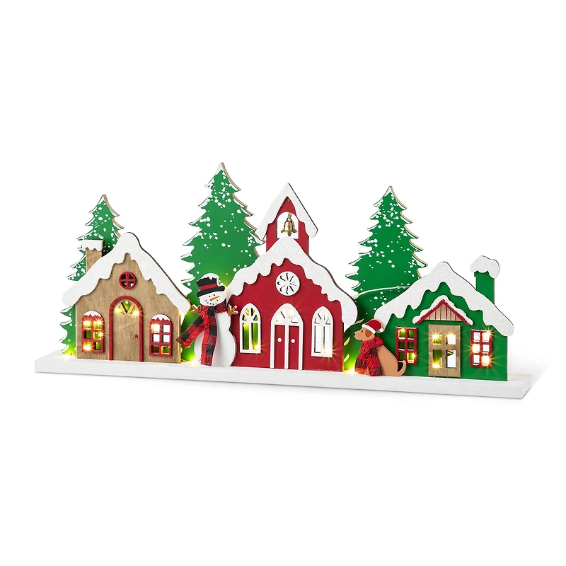 Glitzhome® 20" Lighted Wooden Christmas Villages Table Decor