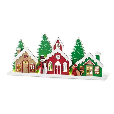 Glitzhome® 20" Lighted Wooden Christmas Villages Table Decor