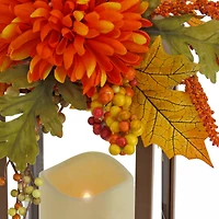 14" Battery-Operated LED Harvest Lantern with Mum Flower