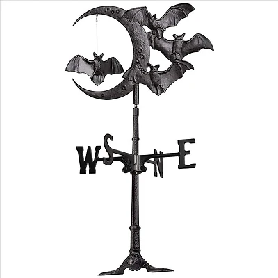 Design Toscano Roof Mount Crescent Moon Vampire Bats Metal Weathervane