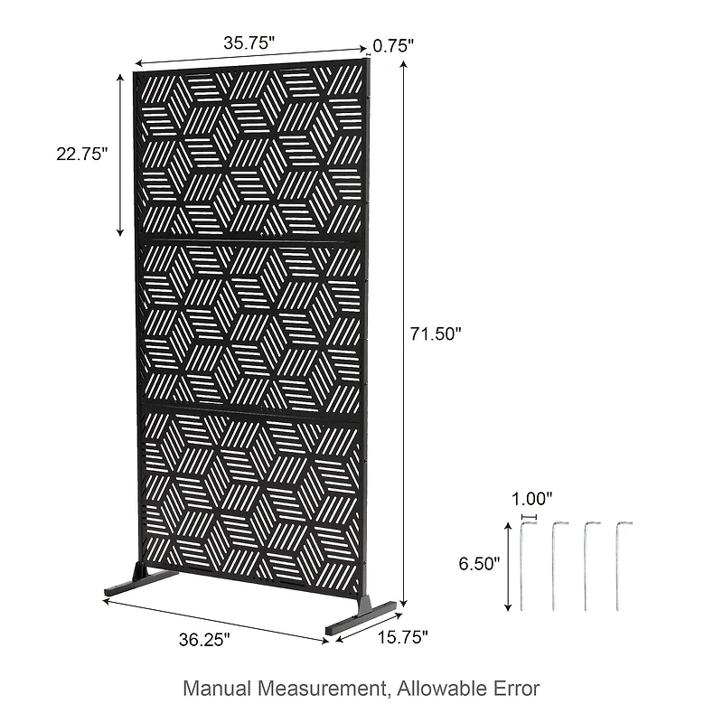Glitzhome® 6ft. Black Galvanized Steel Geometric Room Divider