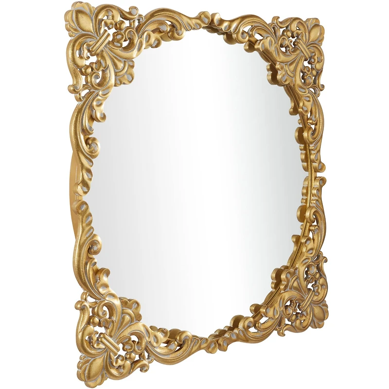 Gold Metal Carved Acanthus Floral Wall Mirror with Distressed Details 30" x 2" x 30"
