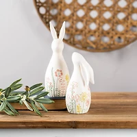 Floral Etched Rabbit Figurine Set