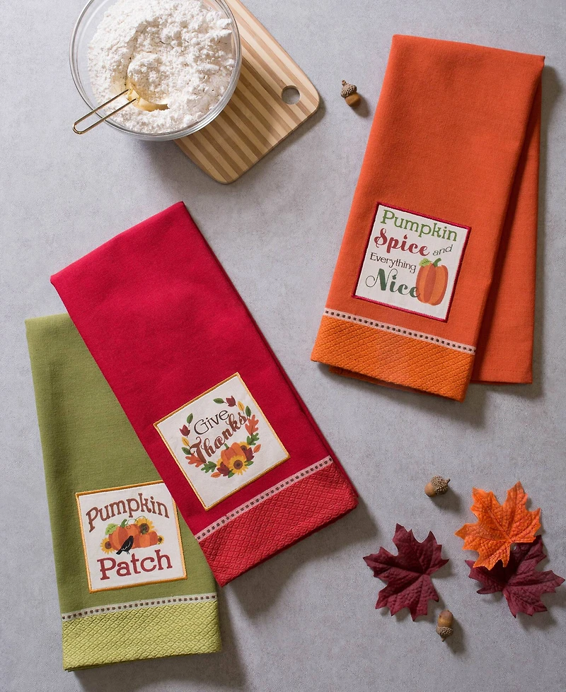 DII® Assorted Country Pumpkin Embroidered Dishtowel Set