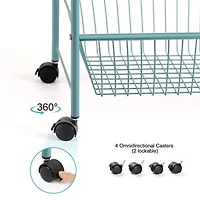 NEX™ Blue Large 3-Tier Rolling Basket Stand with Shelves & Wheels