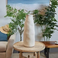 20" Cream Ceramic Abstract Wavy Vase with Textured Speckled Detailing