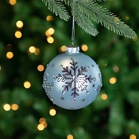 2ct. 4" Light Blue Jeweled Reflective Snowflakes Glass Ball Ornaments