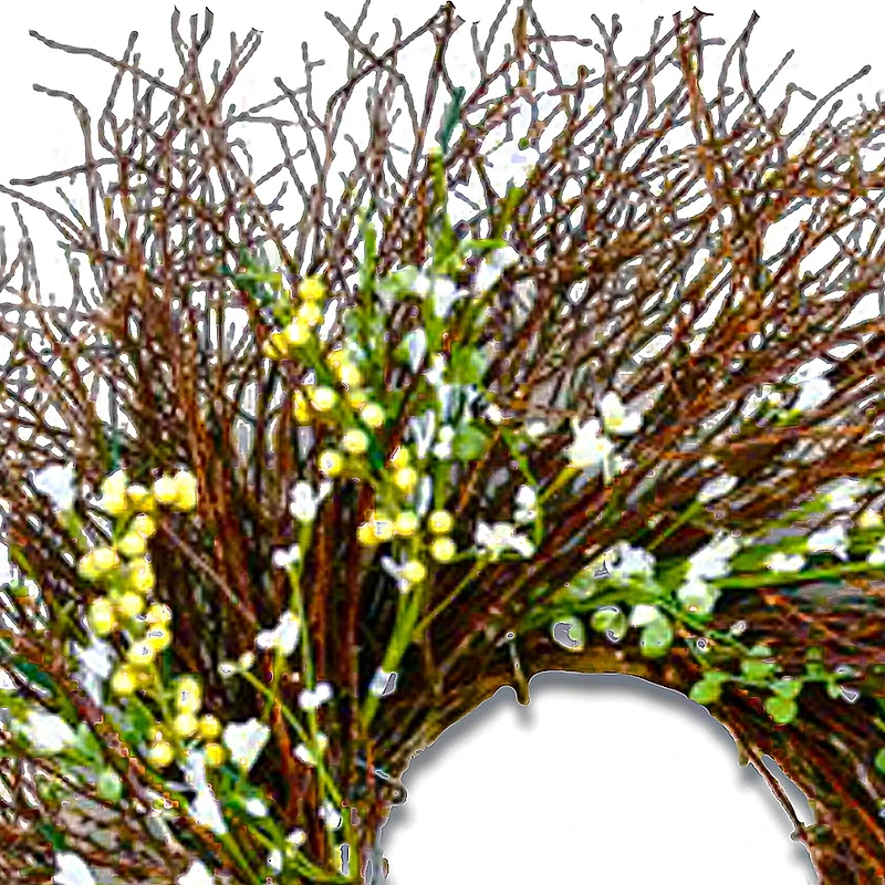 24" Spring White & Cream Forsythia Wreath