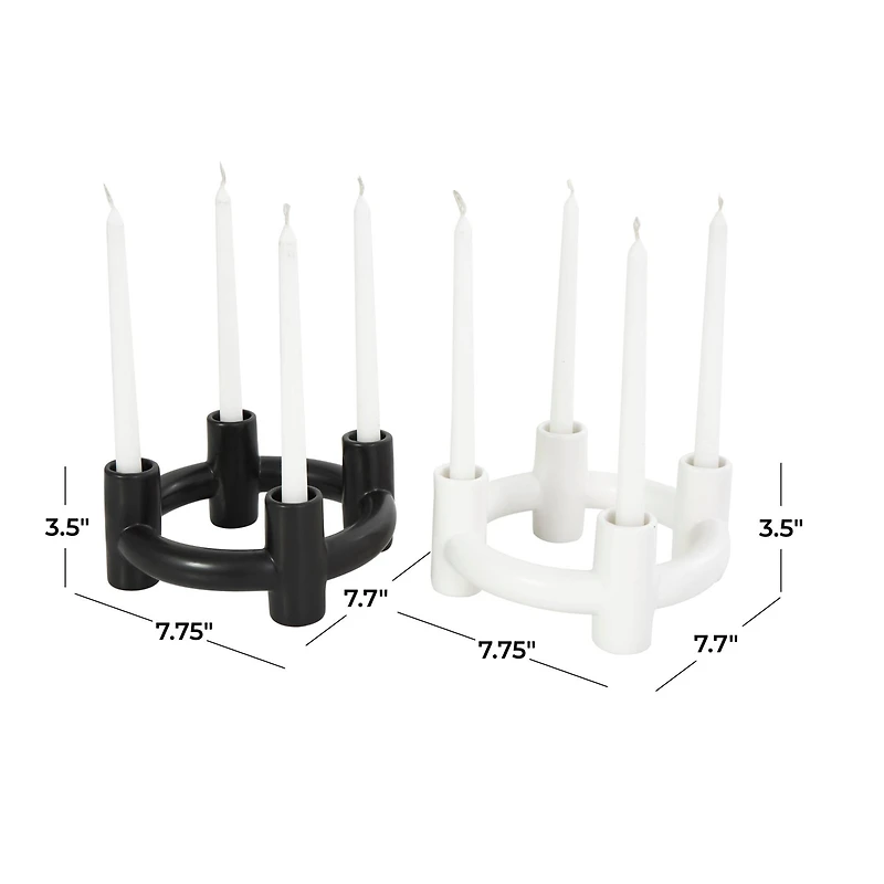 CosmoLiving by Cosmopolitan 8" Black & White Ceramic Geometric Circle Taper Candle Holder Set