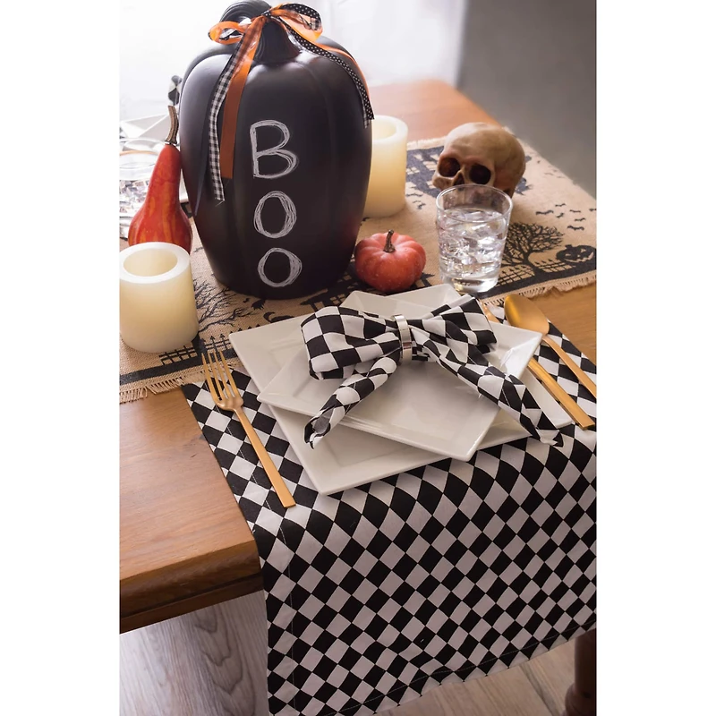 Black and Cream Harlequin Print Table Runner 14" x 72"