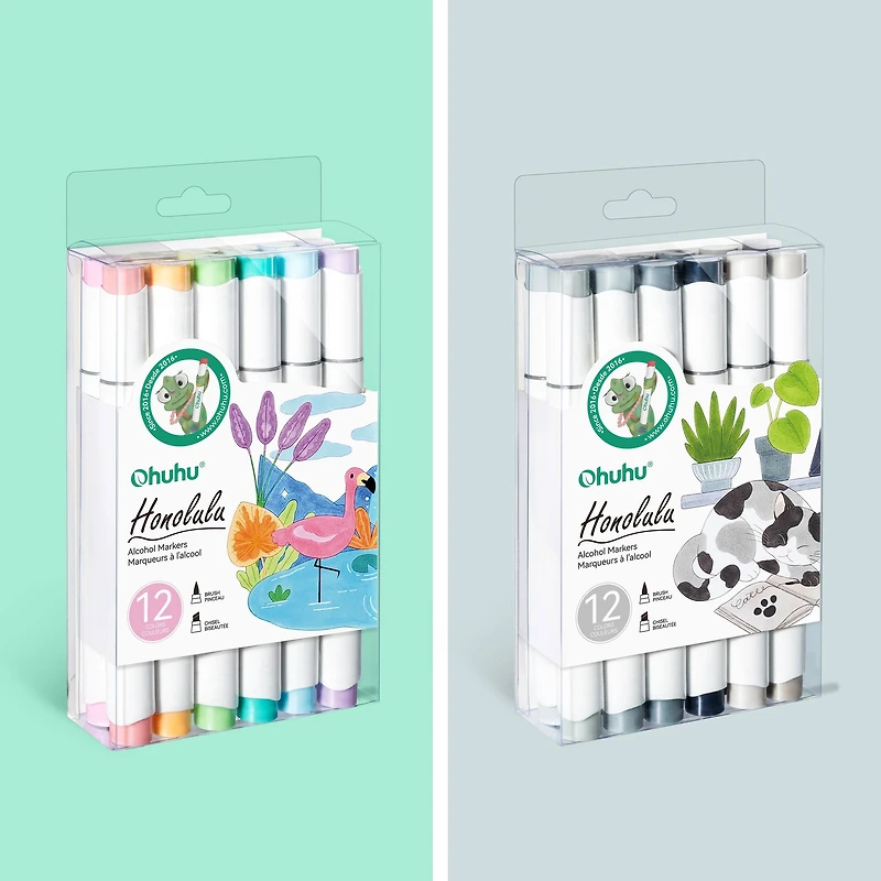 Ohuhu® Honolulu Brush & Chisel Dual Tip Gray Tones Marker Set