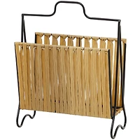 Light Brown Plastic Rattan Handmade Single Slot Magazine Holder with Black Stand 16" x 8" x 20"