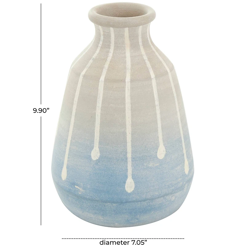 10" Blue & Gray Ceramic Abstract Ombre Drip Vase