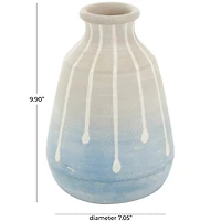 10" Blue & Gray Ceramic Abstract Ombre Drip Vase