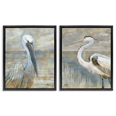 Stupell Industries Sea Birds Abstract Beach Floater Framed Art Set