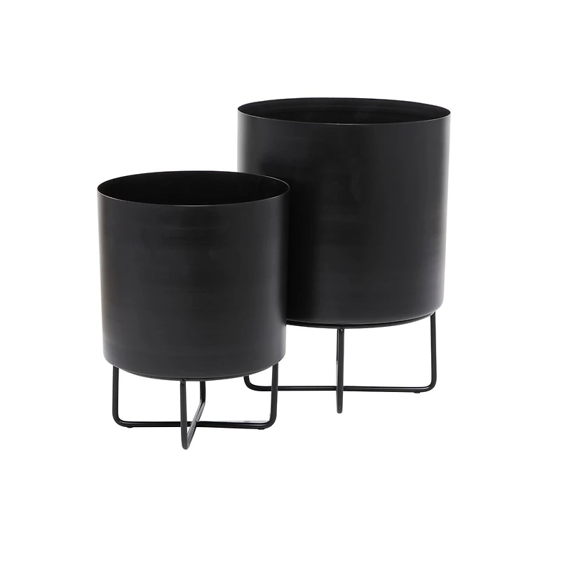 Black Modern Planter, Set of 2" 16", 13"