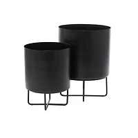 Black Modern Planter, Set of 2" 16", 13"