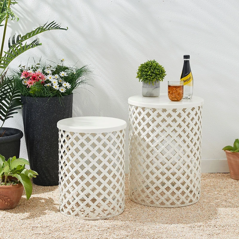 Glitzhome® Multi-Functional Metal White Garden Stool Set