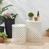 Glitzhome® Multi-Functional Metal White Garden Stool Set