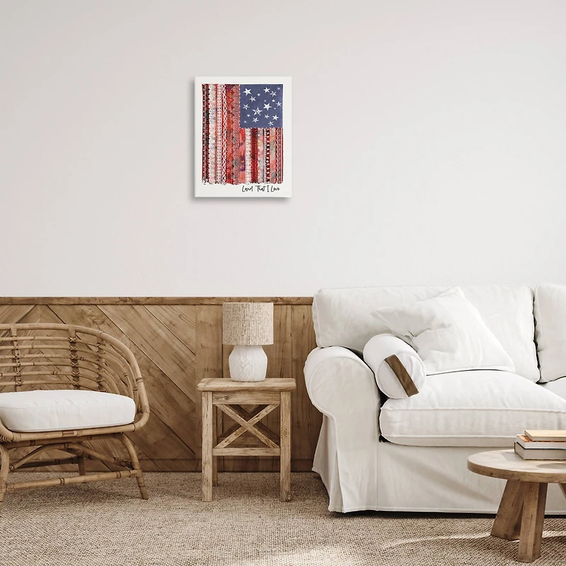 Stupell Industries Land That I Love Phrase Macrame American Flag Canvas Wall Art