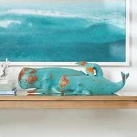Teal Polystone Distressed Whale Sculpture Set