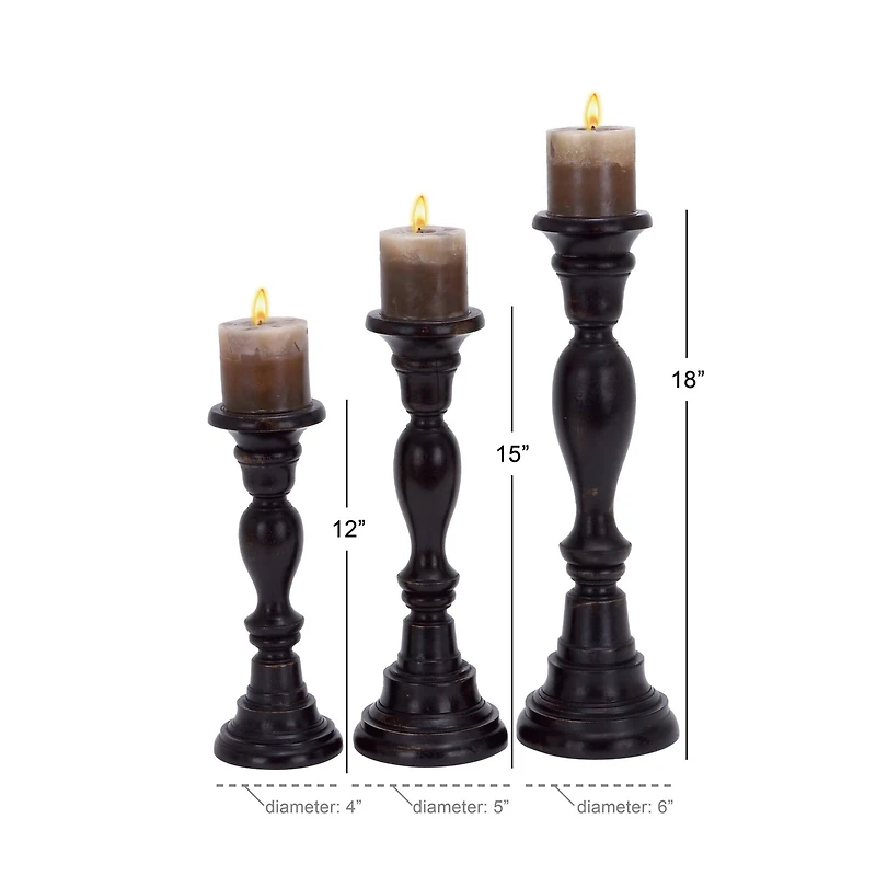 Black Mango Wood Farmhouse Candle Holder Set, 3ct.