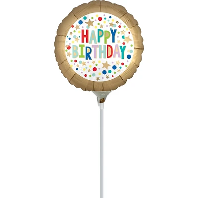 9" Gold Marguee Dots Foil Stick Balloon