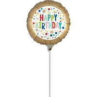 9" Gold Marguee Dots Foil Stick Balloon