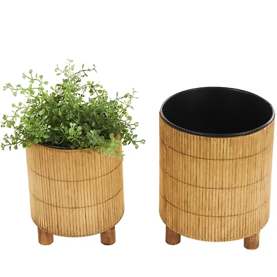 Brown Bamboo Wood Planter Set