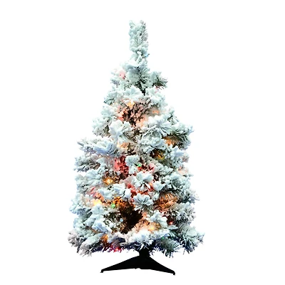 3ft. Pre-Lit Flocked Alaskan Pine Artificial Christmas Tree, Multicolor Dura-Lit® Lights