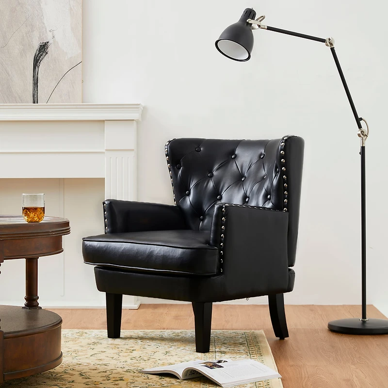 Glitzhome® Modern Leatherette Button-Tufted Accent Armchair