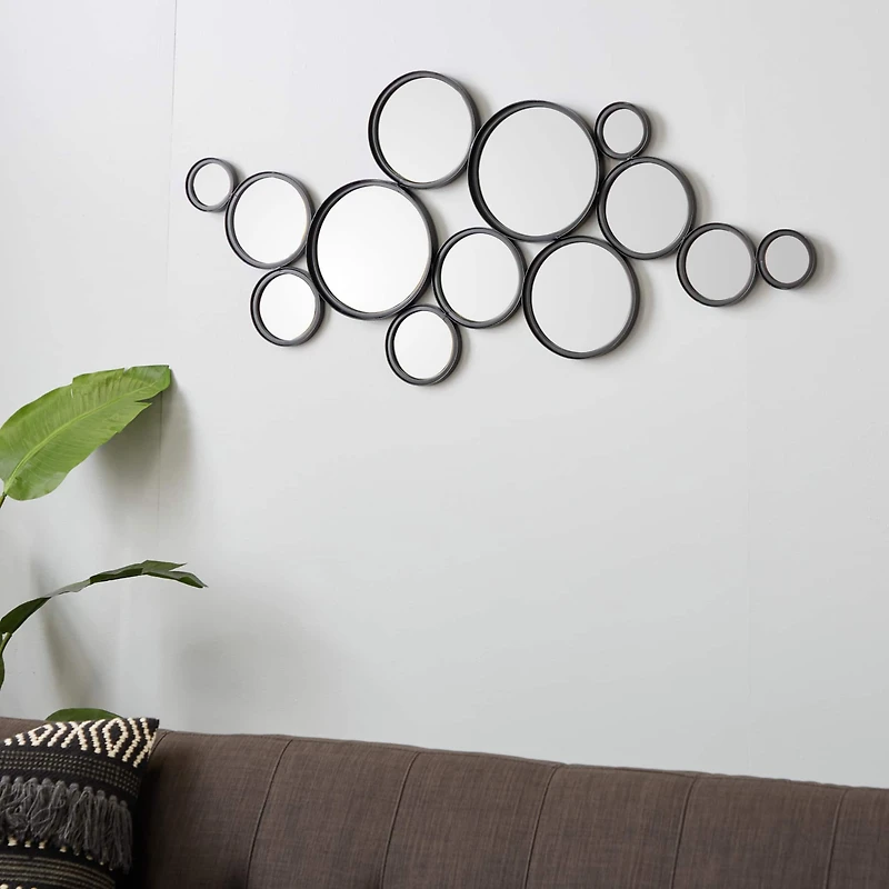 52" Black Contemporary Metal Wall Mirror Cluster