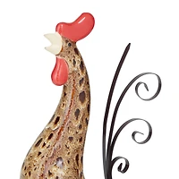 Cream Ceramic Farmhouse Rooster Garden Sculpture Set