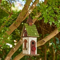 Glitzhome® 15.75" White & Green Distressed Wood Birdhouse