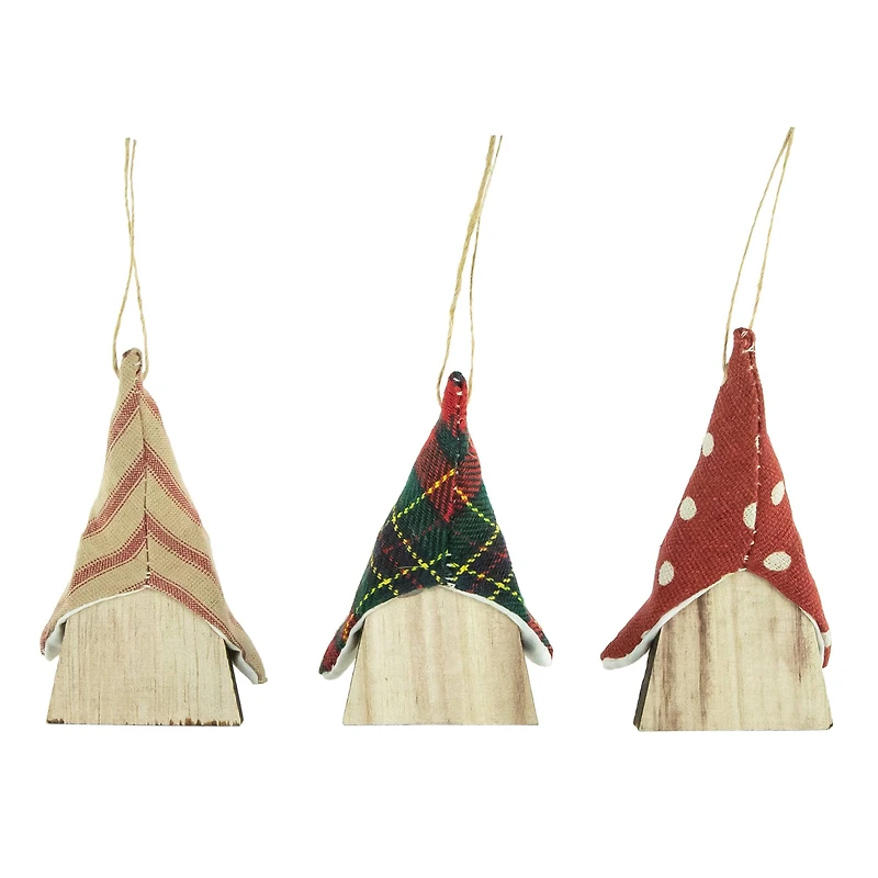 Set of 3 Wooden Gnomes Christmas Ornaments 4"