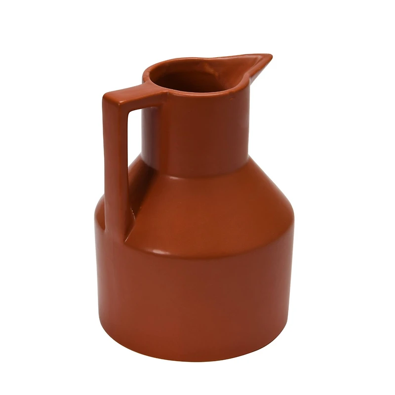 6" Orange Stoneware Watering Pitcher Vase with Handle