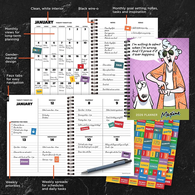2026 Maxine Medium Weekly Monthly Planner