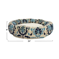 Hello Honey® 24" Natural, Blue & Gray Round Floral Cotton & Sherpa Pet Bed