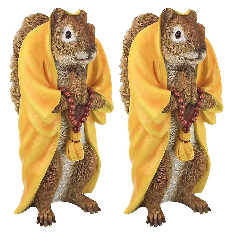 Design Toscano 10.5" Sensei Monk Zen Garden Squirrel Animal Statues, 2ct.