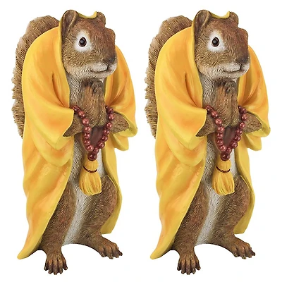 Design Toscano 10.5" Sensei Monk Zen Garden Squirrel Animal Statues, 2ct.