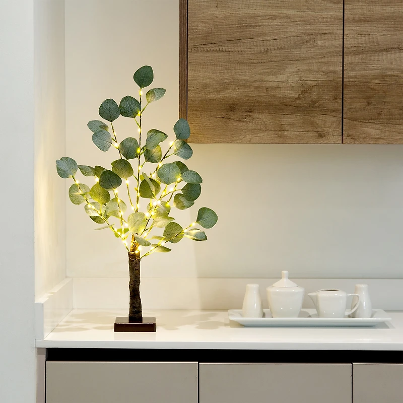 2ft. Pre-Lit Artificial Eucalyptus Tree with Warm White LED Lights
