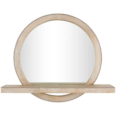 36" Light Brown Wall Mirror with Silver Beaded Outline