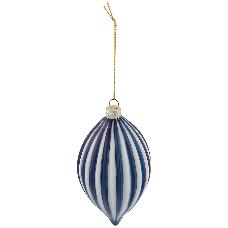 5.75" Blue and White Striped Finial Glass Christmas Ornament